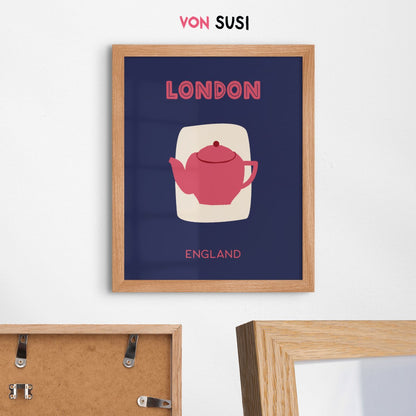 London Poster • Städteposter London England • Kunstdruck • modernes London Poster mit Teekanne - vonSUSI