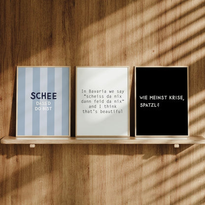 Lustiges bayerisches Spruch - Poster &quot;Scheiss da nix&quot; in weiß - vonSUSI