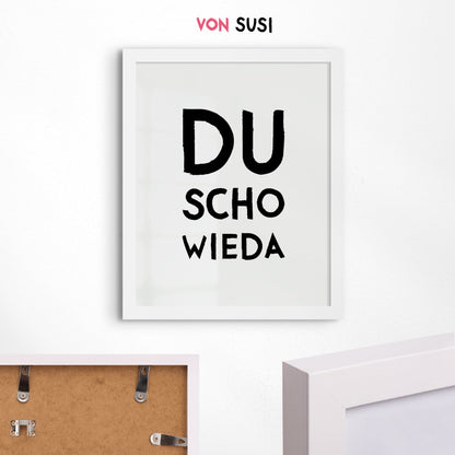 Lustiges Poster bayrisch &quot;Du scho wieda&quot; • bayrisches Typografie Poster • bayerischer Spruch • lustige Wanddekoration für Bayern mit Dialekt - vonSUSI