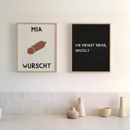 Mia Wurscht Poster • lustiges Poster mit Wurst Illustration und bayerischem Spruch • lustiges Poster für Bayeren - vonSUSI