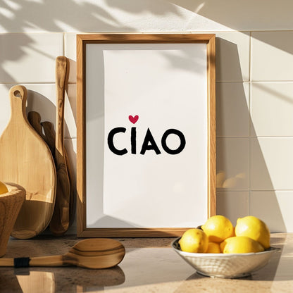 Minimalistisches Fine Art Poster mit CIAO Schrift • Wandbild in weiß mit Herz • minimalistisches Design - vonSUSI
