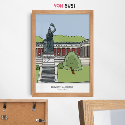 München Poster • Bavaria Statue Poster • Schwanthalerhöhe Zeichnung - vonSUSI