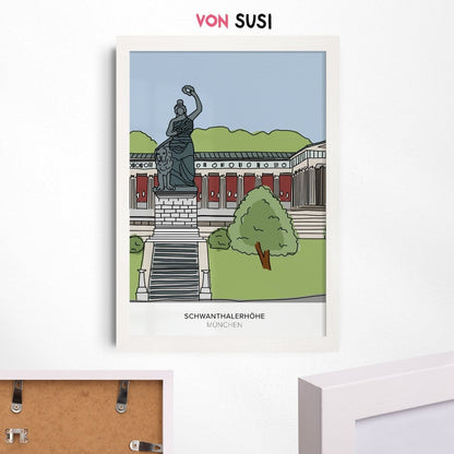 München Poster • Bavaria Statue Poster • Schwanthalerhöhe Zeichnung - vonSUSI