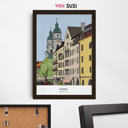 München Poster • Giesing Poster mit Illustration • Untergiesing Zeichnung - vonSUSI