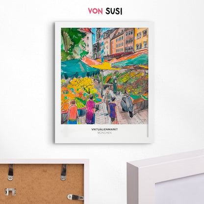 München Poster • Viktualienmarkt Poster mit Illustration - vonSUSI