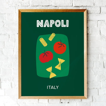Napoli Poster • Städteposter Neapel Italien • Italy Kunstdruck • Poster mit Pasta und Tomaten in grün - vonSUSI