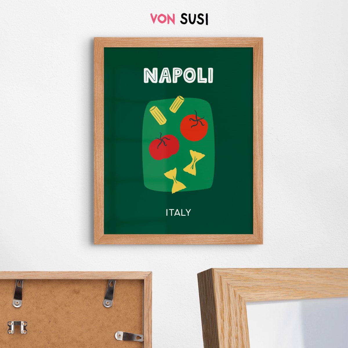 Napoli Poster • Städteposter Neapel Italien • Italy Kunstdruck • Poster mit Pasta und Tomaten in grün - vonSUSI