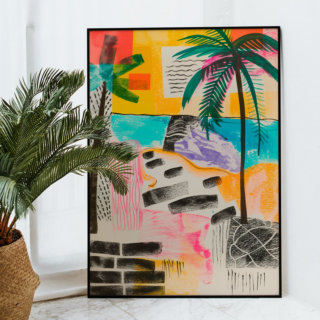 Palmen Poster • mit Illustration • tropisches Wandbild • bunte Illustration • Kunstdruck mit Palmen - vonSUSI