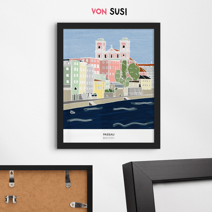 Passau Poster • bayrisches Städteposter • handgezeichnet - vonSUSI