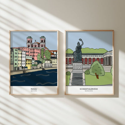 Passau Poster • bayrisches Städteposter • handgezeichnet - vonSUSI
