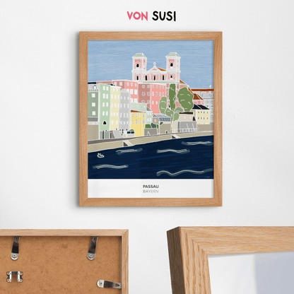 Passau Poster • bayrisches Städteposter • handgezeichnet - vonSUSI