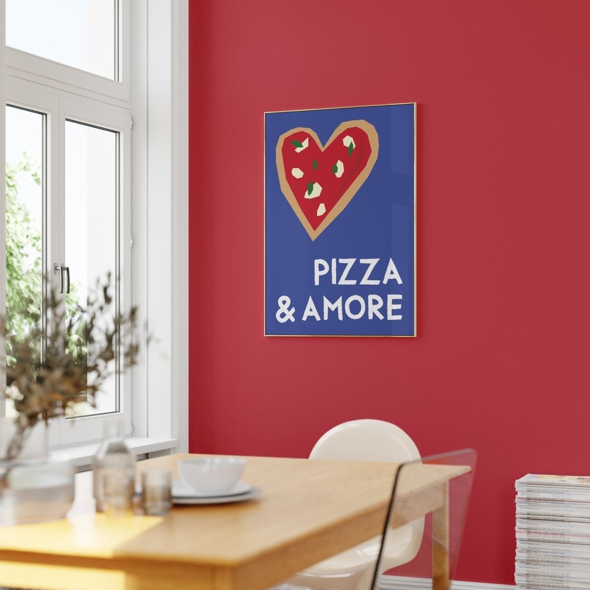 Pizza &amp; Amore Poster • Poster in blau • Wandbild für Pizza Liebhaber • für italienisches Restaurant und Pizzeria • Küchenbild modern • Essen Bild - vonSUSI