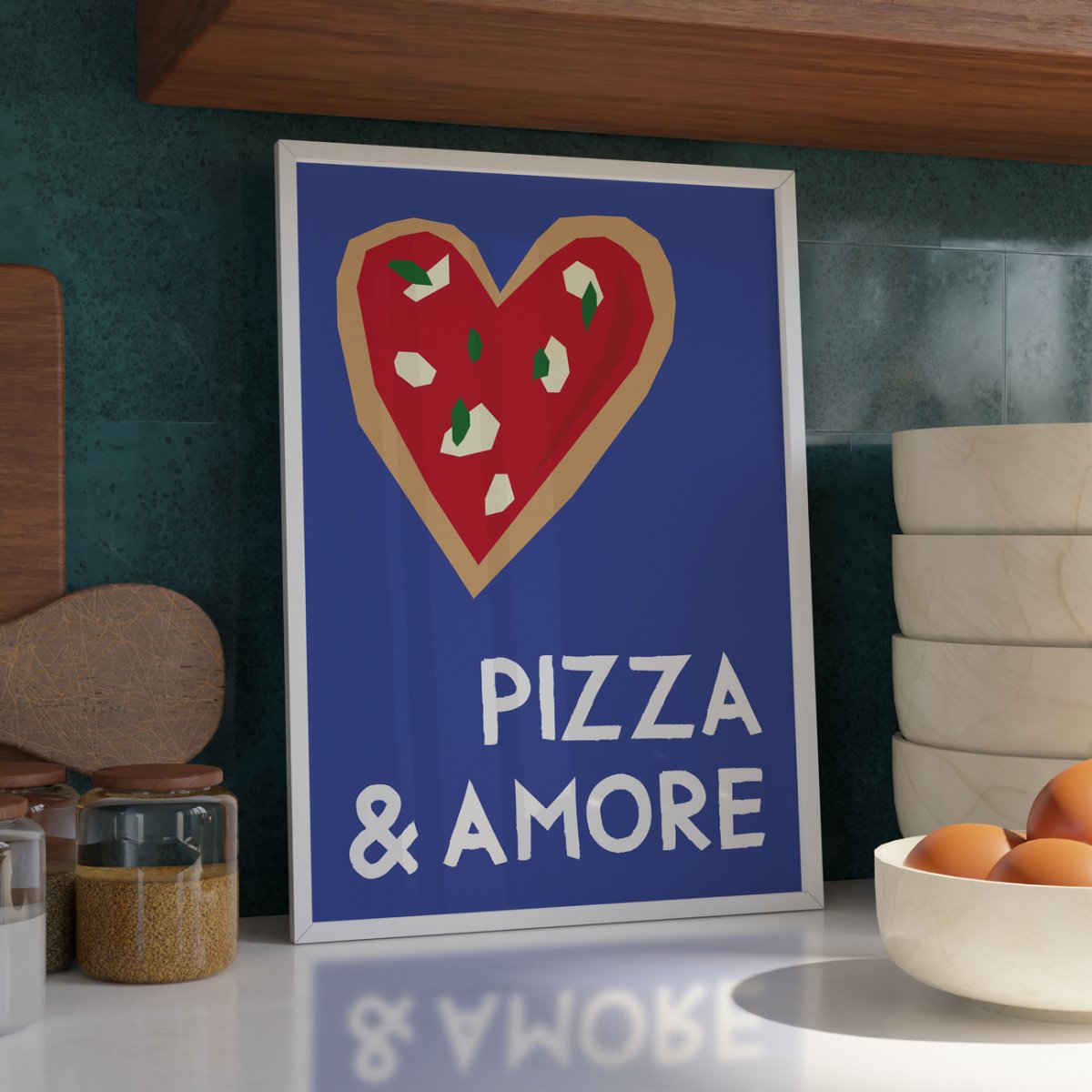 Pizza &amp; Amore Poster • Poster in blau • Wandbild für Pizza Liebhaber • für italienisches Restaurant und Pizzeria • Küchenbild modern • Essen Bild - vonSUSI