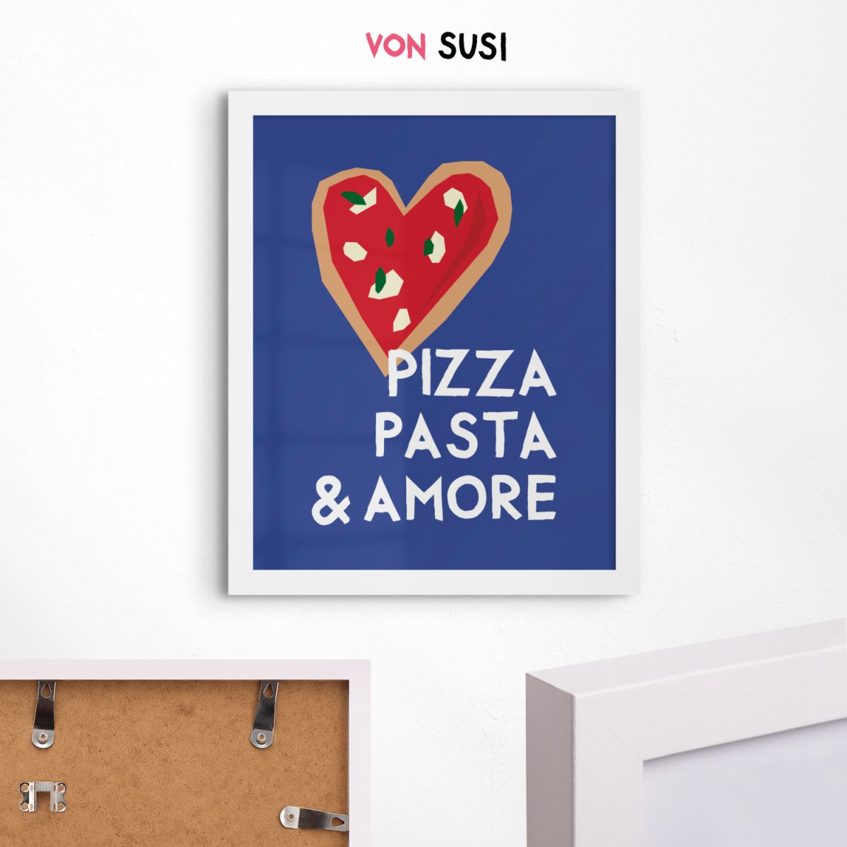 Pizza &amp; Amore Poster • Poster in blau • Wandbild für Pizza Liebhaber • für italienisches Restaurant und Pizzeria • Küchenbild modern • Essen Bild - vonSUSI
