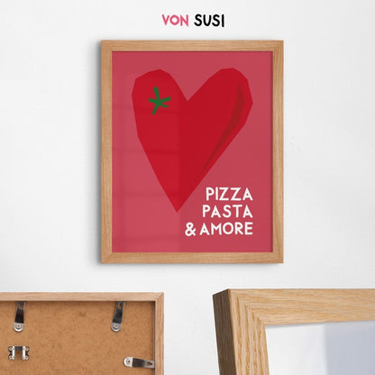 Pizza Pasta &amp; Amore Poster • italienisches Poster für die Küche - vonSUSI