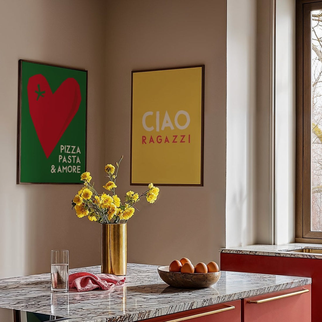 Pizza Pasta &amp; Amore Poster • italienisches Poster für die Küche • Küchenposter mit italienischem Spruch - vonSUSI