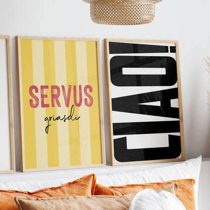 Servus Griasdi Poster • bayrisches Typografie Poster • bayerischer Spruch • bayerisches Geschenk - vonSUSI