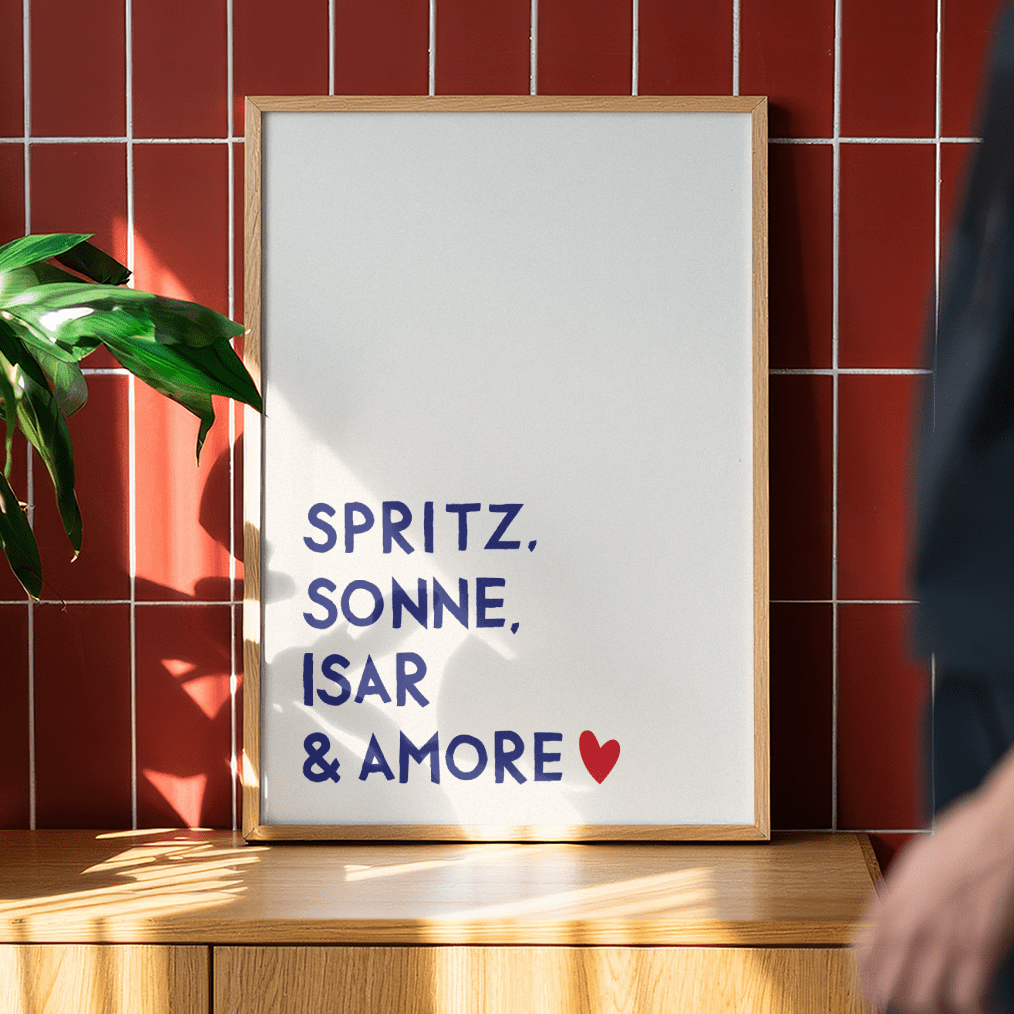Spritz, Sonne, Isar &amp; Amore • Fine Art Kunstdruck direkt aus München - vonSUSI