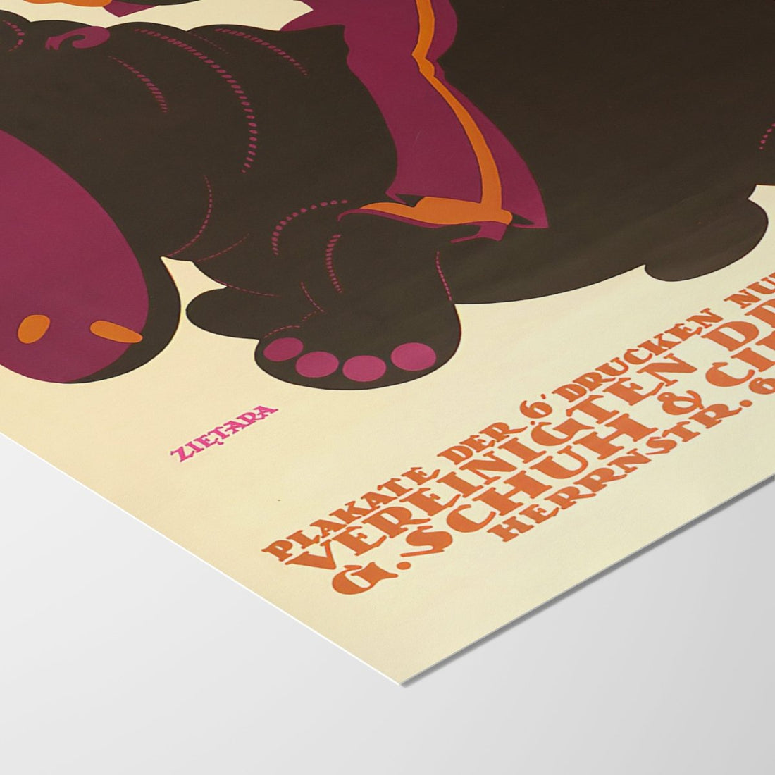 Vintage Vereinigte Druckereien Poster • Retro Plakat aus München mit Nilpferd - vonSUSI