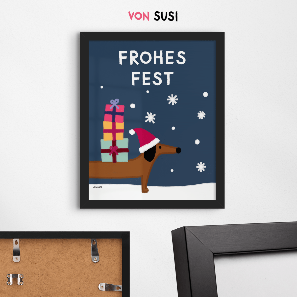 Weihnachtliches Dackelposter &quot;Frohes Fest&quot; • handgezeichnet und exklusiv bei vonSUSI - vonSUSI