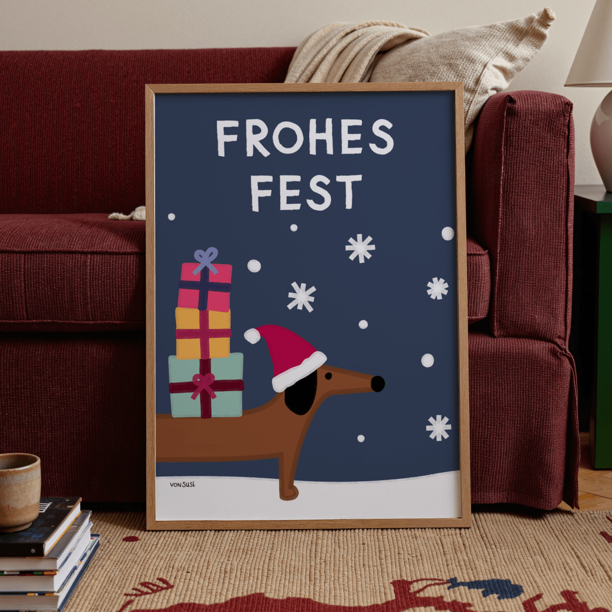 Weihnachtliches Dackelposter &quot;Frohes Fest&quot; • handgezeichnet und exklusiv bei vonSUSI - vonSUSI