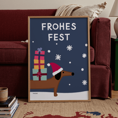 Weihnachtliches Dackelposter &quot;Frohes Fest&quot; • handgezeichnet und exklusiv bei vonSUSI - vonSUSI