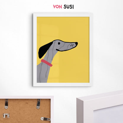 Whippet Poster in gelb • Whippet Poster • Wandbild mit Whippet Illustration - vonSUSI