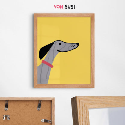 Whippet Poster in gelb • Whippet Poster • Wandbild mit Whippet Illustration - vonSUSI